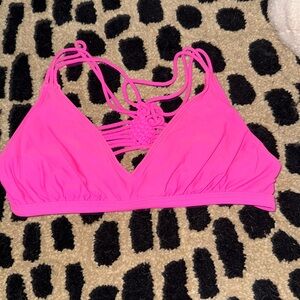 Hot pink detailed knotted back bathing suit top